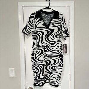 NWT Nina Leonard Black & White Dress Size L.